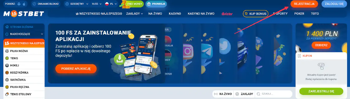 Rejestracja w Mostbet
